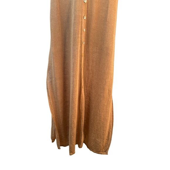 2/$30 ZARA M Sleeveless V Neckline Button-Down Camel Linen Blend Midi Dress - Picture 14 of 16
